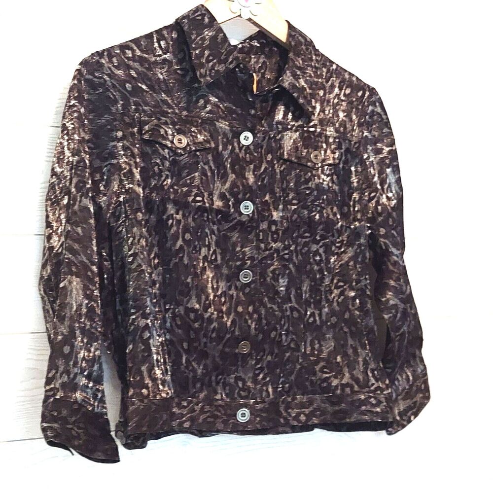 Ruby Rd Shacket Black Silver Animal Print 12P Button Up Metallic - Picture 2 of 10